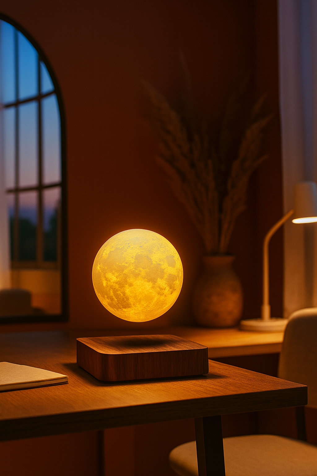 Levitating Moon Magnetic Floating Night Light- SOLENNE SERAVA, 3 Colors Temperature, Creative Table 3D LED Lamp with Wooden Base for Gift Office
