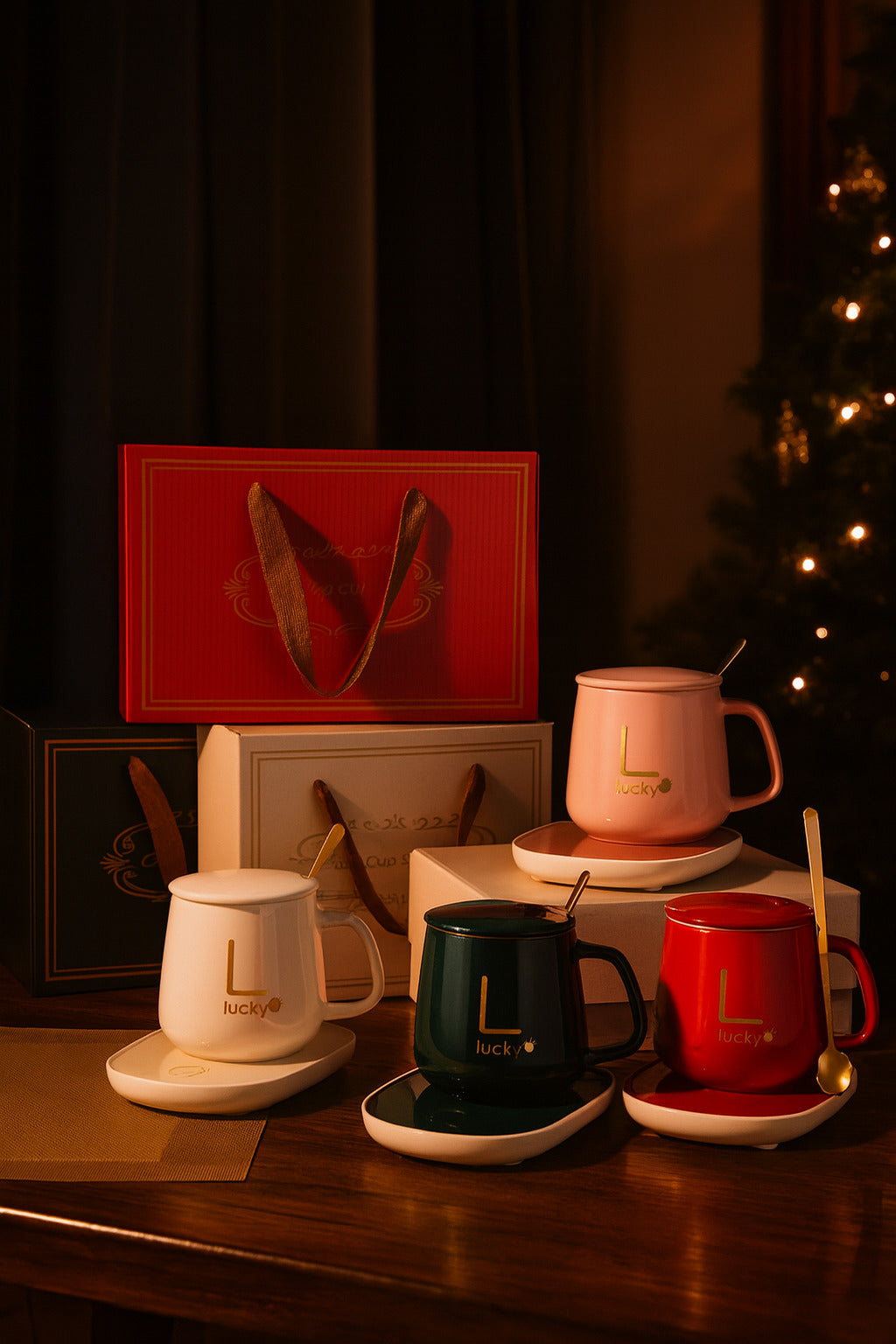 Ceramic Mug With Lid With Spoon Set W/ Warmer- SOLENNE SERAVA, Gift Box, Coffee Mug, For Office Or Home Use, Portable...