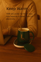 Ceramic Mug With Lid With Spoon Set W/ Warmer- SOLENNE SERAVA, Gift Box, Coffee Mug, For Office Or Home Use, Portable...