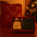 Ceramic Mug With Lid With Spoon Set W/ Warmer- SOLENNE SERAVA, Gift Box, Coffee Mug, For Office Or Home Use, Portable...