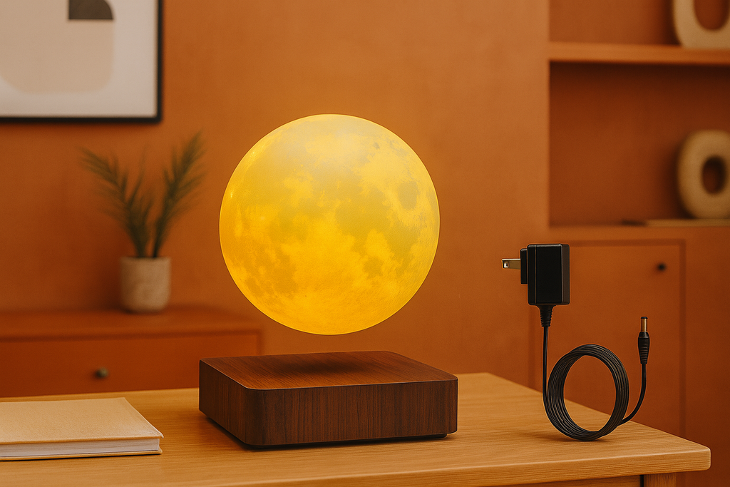 Levitating Moon Magnetic Floating Night Light- SOLENNE SERAVA, 3 Colors Temperature, Creative Table 3D LED Lamp with Wooden Base for Gift Office