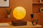 Levitating Moon Magnetic Floating Night Light- SOLENNE SERAVA, 3 Colors Temperature, Creative Table 3D LED Lamp with Wooden Base for Gift Office